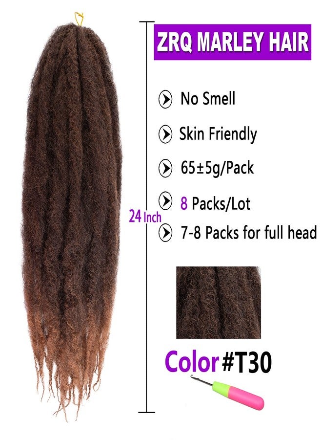 ZRQ 8 Packs Marley Hair 24 Inch Springy Afro Kinky Marley Twist Braiding Hair, Ombre Marley Twist Curly Hair,Brown Curly Twist Marley Hair Extensions (T30#,8 Packs) - Image 2